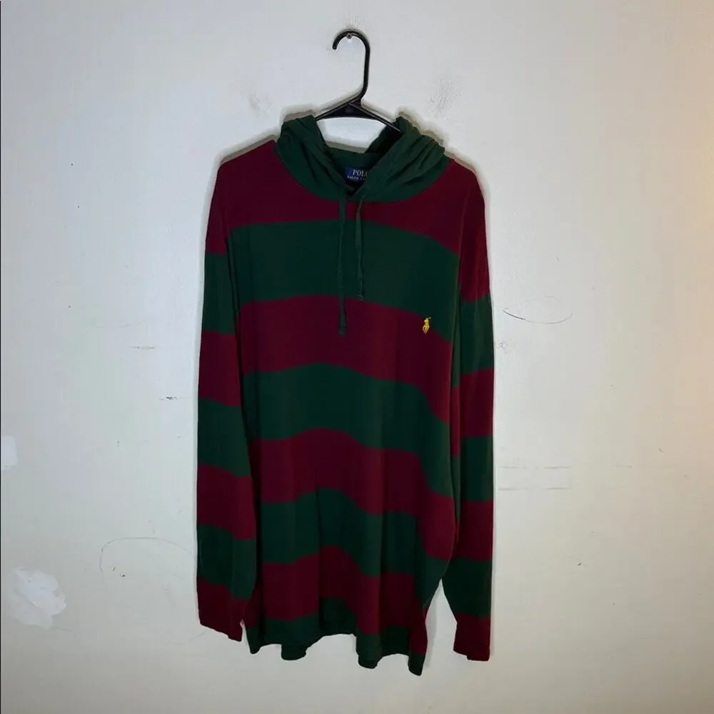 Polo Ralph Lauren Green and Burgundy Striped Hooded Long Sleeve Shirt 3XLT